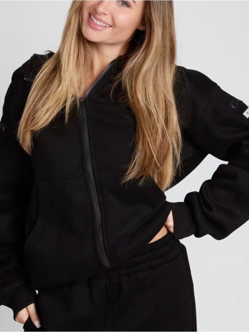 Black Women’s Zip-Up Bomber Hoodie Jacket